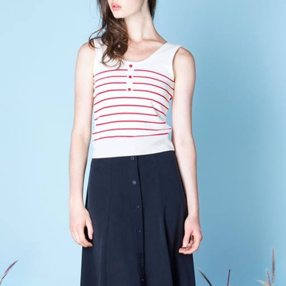 Betina Lou Tops - White and Red Striped Tank Top